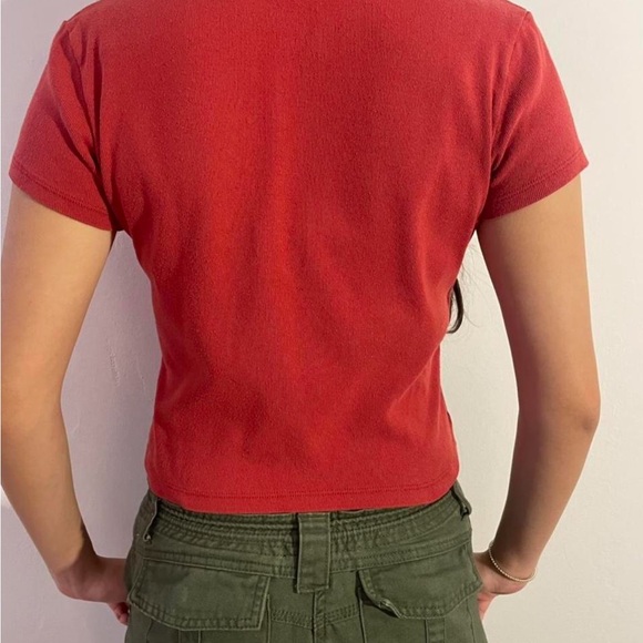 Brandy Melville Red Short Sleeve Tee with Deer Embroidery - Picture 2 of 3
